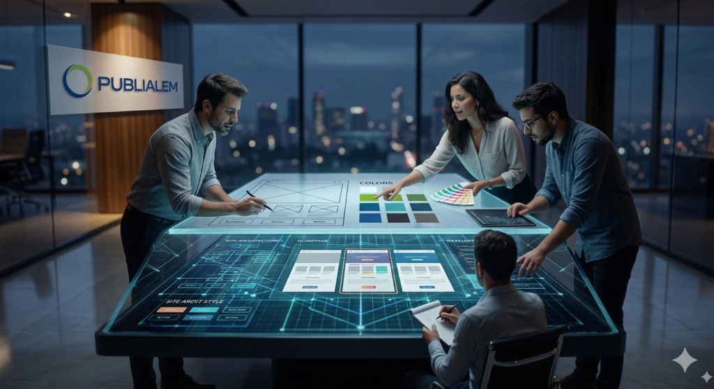 Equipo de publiAlem diseñando y discutiendo sobre lo mejor para la marca