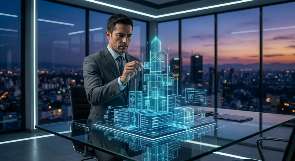 "En Alem.com.mx, creemos que el crecimiento no debe ser un evento caótico, sino un proceso de ingeniería. Esta imagen ilustra nuestra 'Torre de Activos': una metodología donde cada bloque de datos (CRM) y cada flujo transaccional (e-commerce) se ensamblan para formar una estructura de ingresos resiliente. Desde nuestras oficinas con vista estratégica a la Ciudad de México, ayudamos a los tomadores de decisiones a visualizar y calibrar sus ecosistemas de venta en tiempo real. No solo implementamos tecnología; diseñamos la Arquitectura de Negocios que permite a las empresas escalar con claridad y dominio absoluto sobre su mercado. Con Alem, usted no solo compite; usted construye un legado de rentabilidad automatizada y precisión operativa."