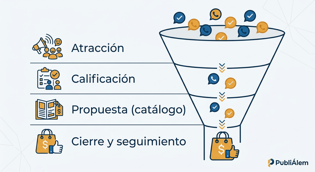 Embudo de ventas por WhatsApp con sus cuatro etapas
