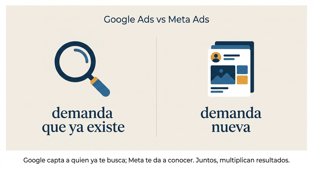 Comparativa visual Google Ads vs Meta Ads para pequeñas empresas