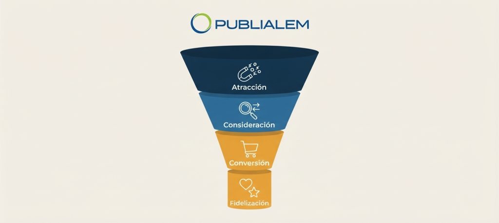 Infografía de las 4 etapas del embudo de ventas para PyMEs