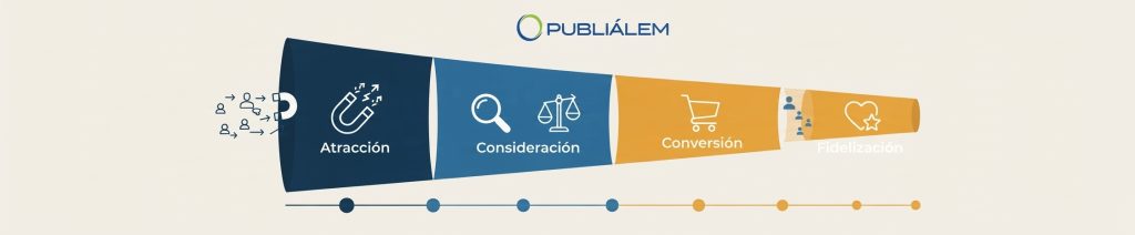 Canales de marketing asignados a cada etapa del embudo de ventas