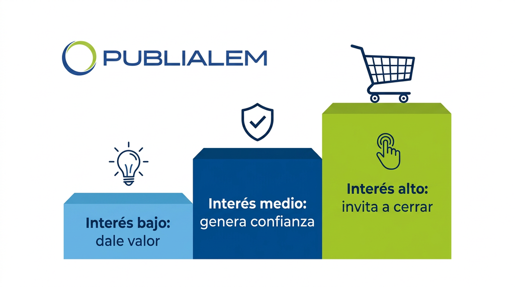 Tres niveles de interés del cliente y el mensaje de remarketing que corresponde a cada uno